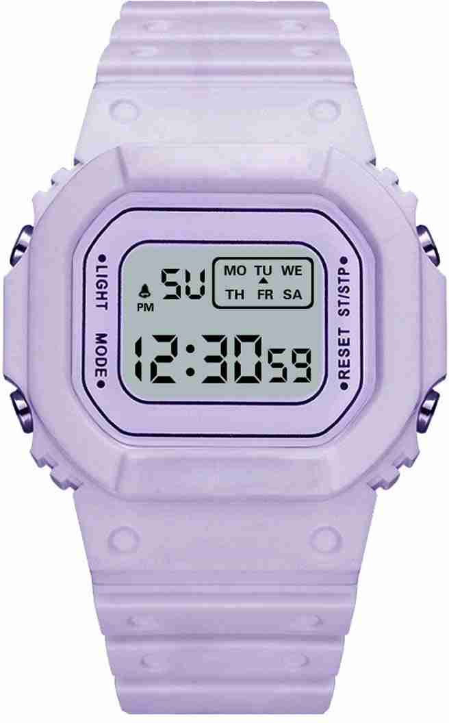 Silicone Digital Digital Sports Watch Water Resistant Purple::Black Colour