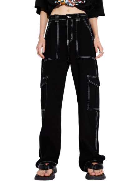 Bellbottom White Dhaga Comfort Pants - Denim Fabric, Non-Stretchable, Stylish White Dhaga Pattern, Comfortable Fit, Ideal for Casual Wear