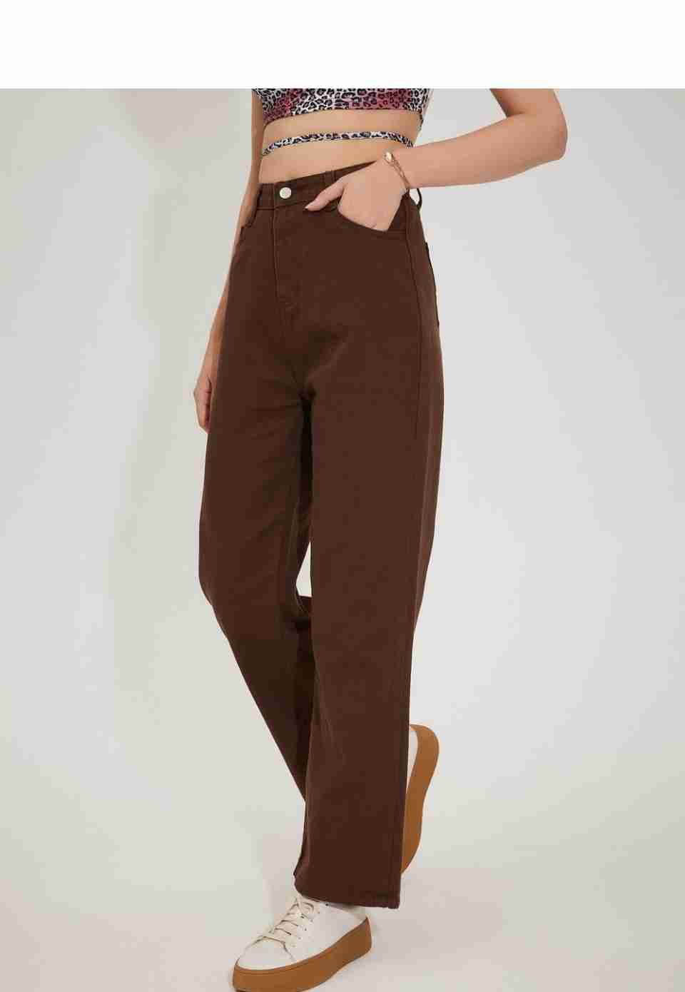 WIDE BROWN LEG Pocket Joggers - Non-Stretchable Denim, Stylish & Comfortable, Perfect for Casual Wear, Length: 36 Inches