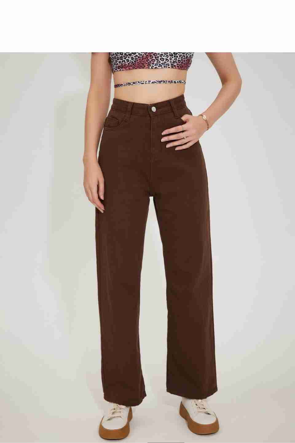 WIDE BROWN LEG Pocket Joggers - Non-Stretchable Denim, Stylish & Comfortable, Perfect for Casual Wear, Length: 36 Inches
