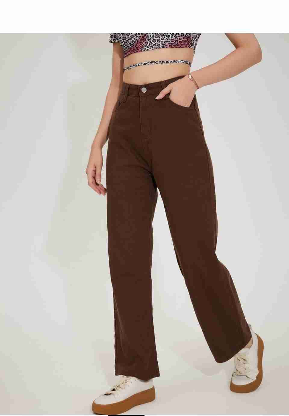 WIDE BROWN LEG Pocket Joggers - Non-Stretchable Denim, Stylish & Comfortable, Perfect for Casual Wear, Length: 36 Inches