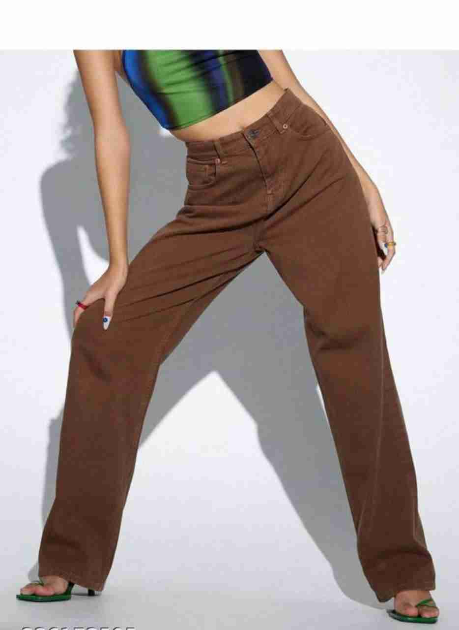 Brown Wide Pattern Denim Joggers – Non-Stretchable, 36-Inch Length, Comfortable & Stylish, Perfect for Casual Wear