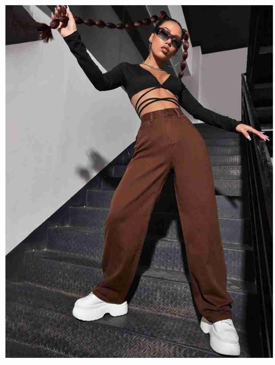 Wide Leg Joggers for Women - Denim Fabric, Non-Stretchable, Comfortable & Stylish, 36-inch Length for Casual or Semi-Casual Wear