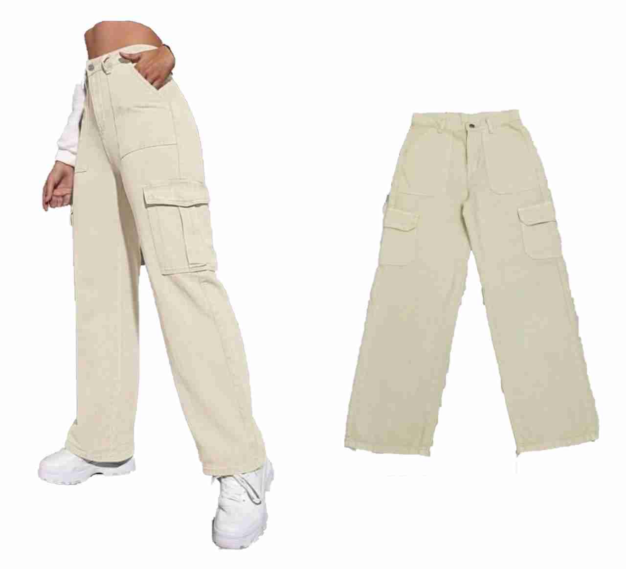 6 Pocket Cream Denim Bellbottom Jeans - Non-Stretchable, Stylish & Comfortable, Perfect for Casual Wear, Classic Denim Fit, 39-inch Length