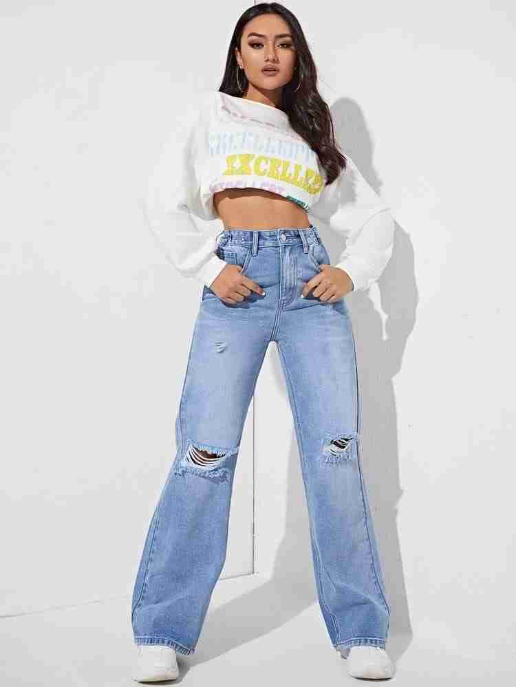 Bell Bottom Funky Jeans - Loose Fit, Denim Fabric, Non-Stretchable, Badal Wash Nick Cut, Stylish & Trendy, 39 Inch Length, Perfect for Casual Wear