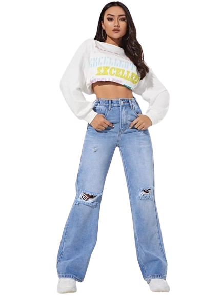 Bell Bottom Funky Jeans - Loose Fit, Denim Fabric, Non-Stretchable, Badal Wash Nick Cut, Stylish & Trendy, 39 Inch Length, Perfect for Casual Wear