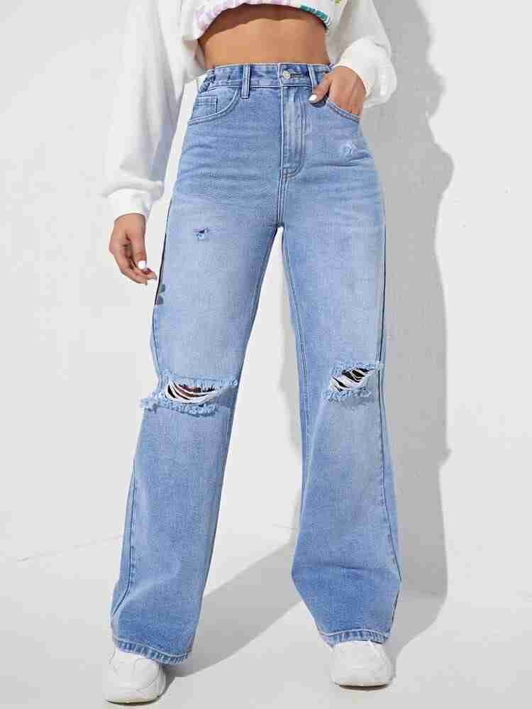 Bell Bottom Funky Jeans - Loose Fit, Denim Fabric, Non-Stretchable, Badal Wash Nick Cut, Stylish & Trendy, 39 Inch Length, Perfect for Casual Wear