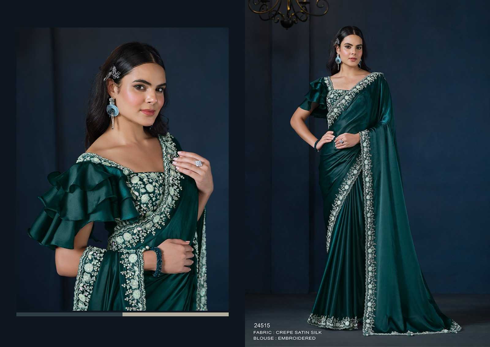 CRAPE SATIN SILK Full Embroidered Blouse Unstitched - Elegant, Premium Quality Fabric for Custom Tailoring, Perfect for Occasions & Parties