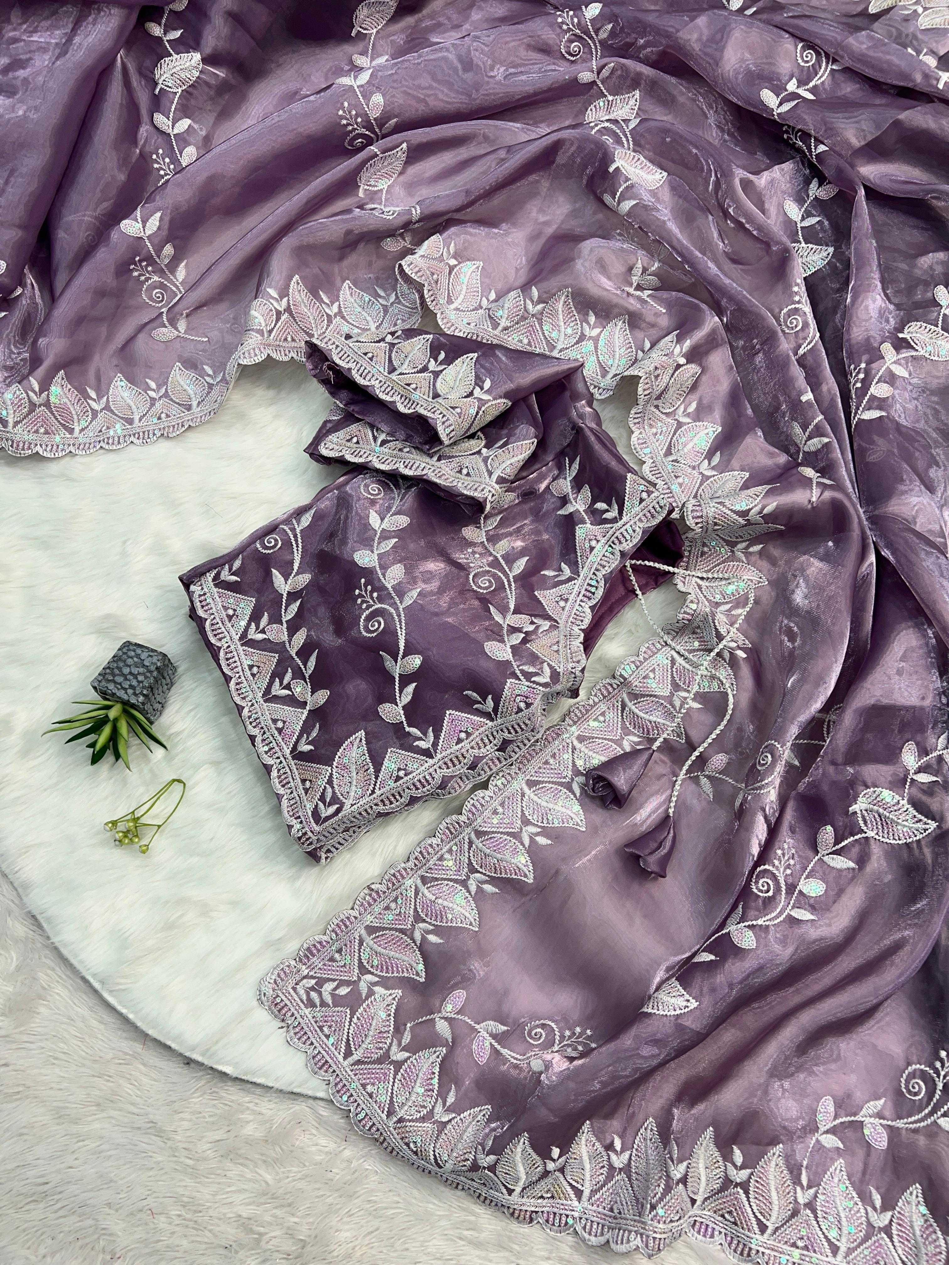 Fancy Jimmy Choo Silk Saree - Soft & Elegant with Heavy Embroidery, 3mm Sequence Work, Multiwork Border & Designer Blouse