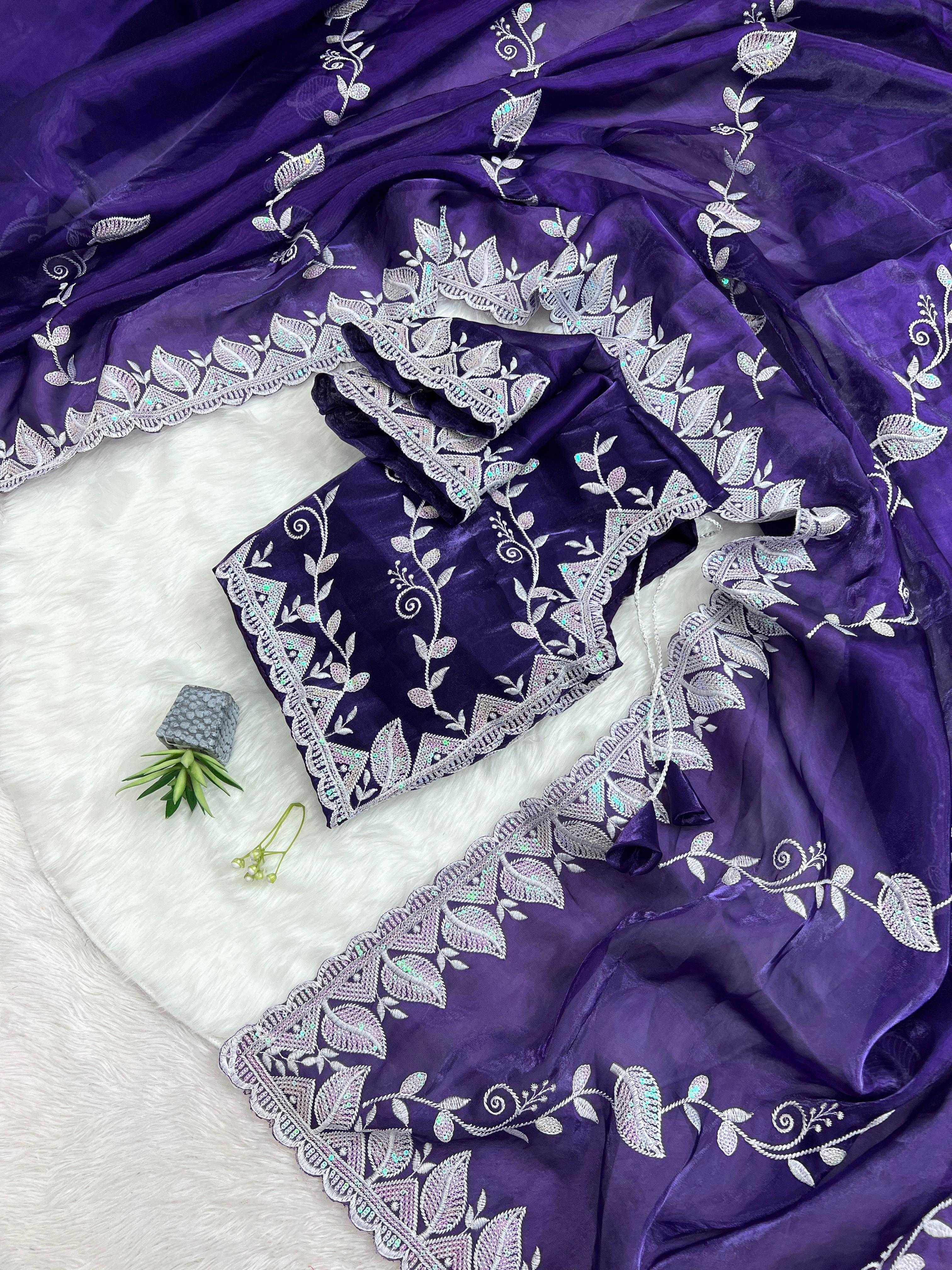 Fancy Jimmy Choo Silk Saree - Soft & Elegant with Heavy Embroidery, 3mm Sequence Work, Multiwork Border & Designer Blouse