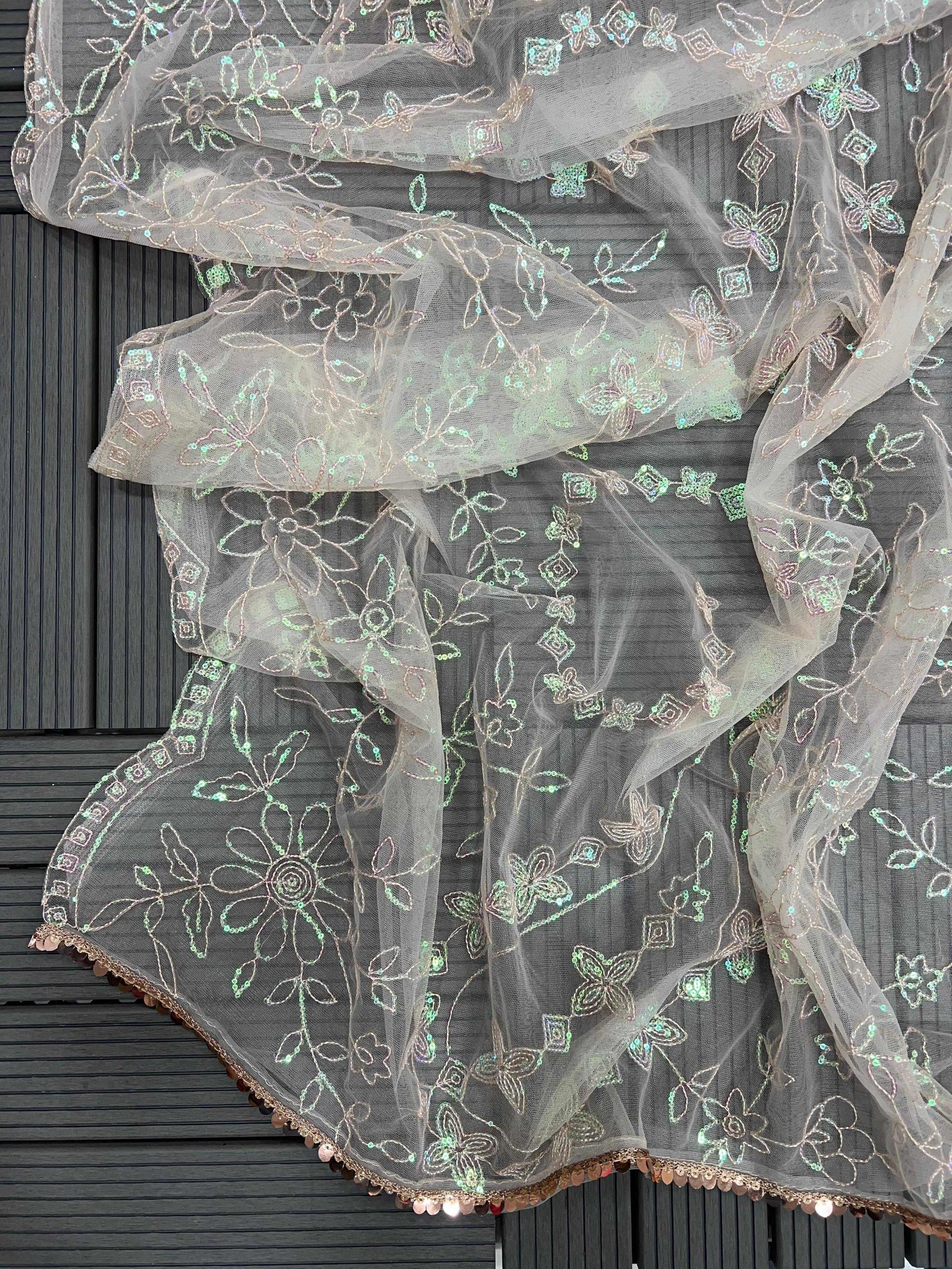 Soft Net Saree with Sequins Embroidery Work & Matching Blouse - Elegant Party Wear Saree for Women, Perfect for Festive & Wedding
