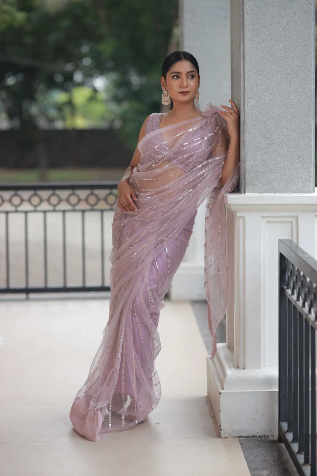 Designer Nylon Butterfly Net Saree with Fancy Multi & Sequin Work, Zalar Lace Border & Unstitched Heavy Work Blouse – 5.5m