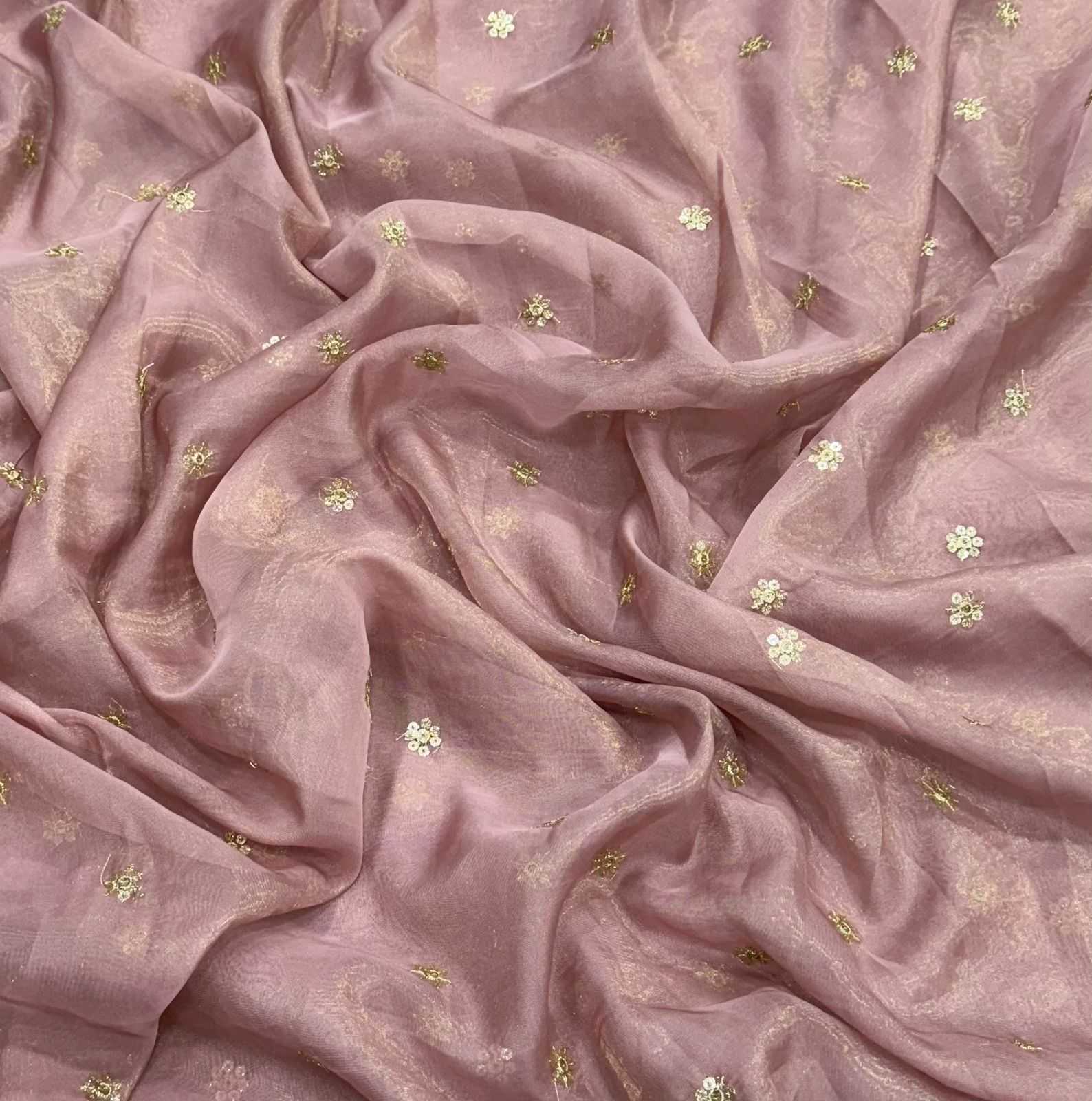 Gold Flame Saree with Sequins Embroidery Work & Fancy Lace Border + Silk Blouse with Full Stitched Sequins Embroidery – Elegant & Stylish