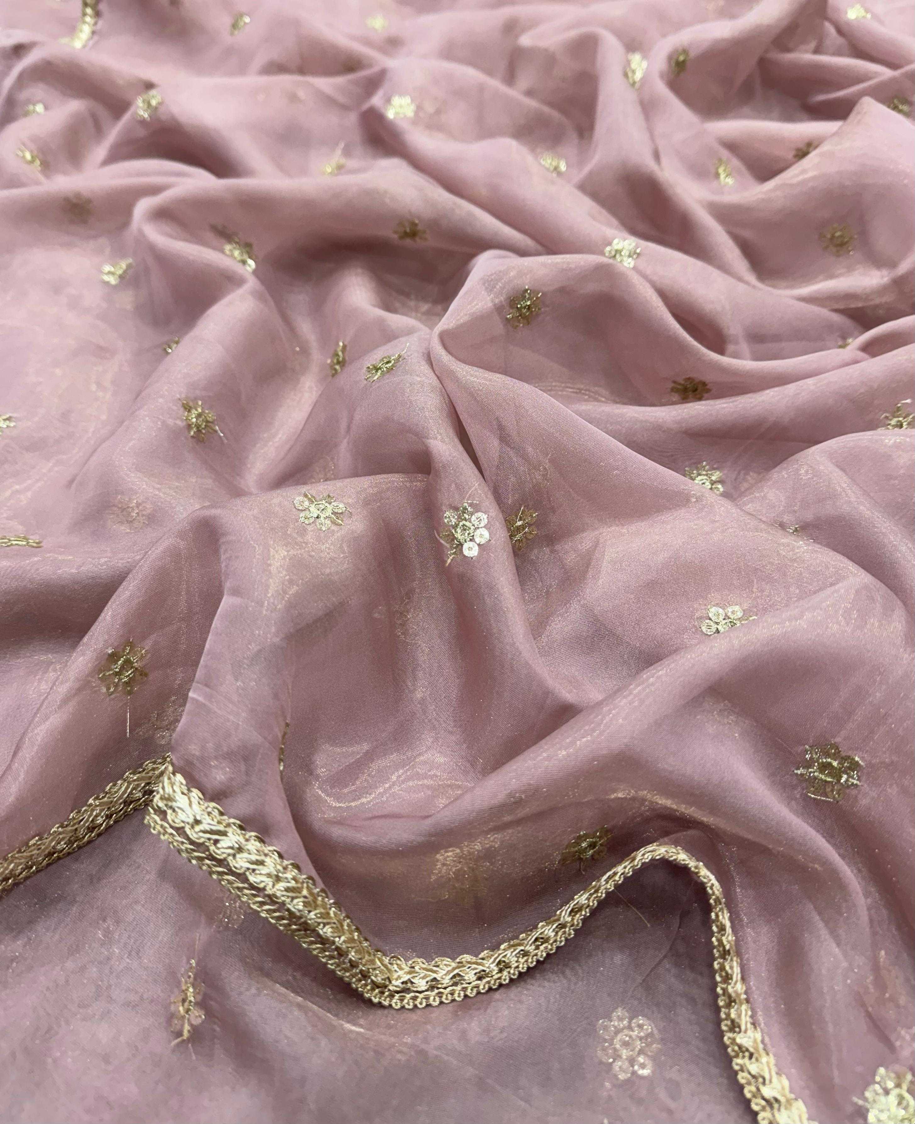 Gold Flame Saree with Sequins Embroidery Work & Fancy Lace Border + Silk Blouse with Full Stitched Sequins Embroidery – Elegant & Stylish
