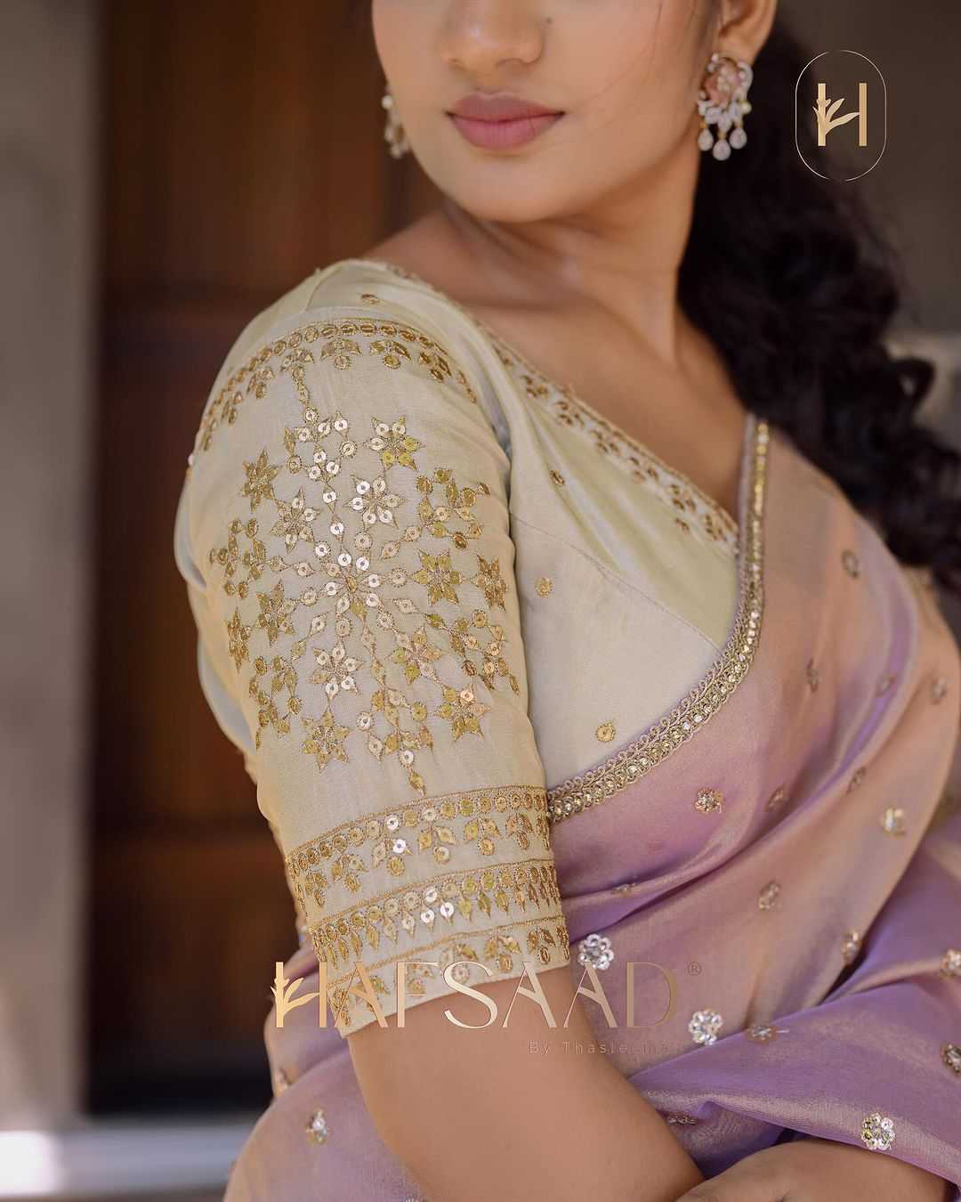 Gold Flame Saree with Sequins Embroidery Work & Fancy Lace Border + Silk Blouse with Full Stitched Sequins Embroidery – Elegant & Stylish