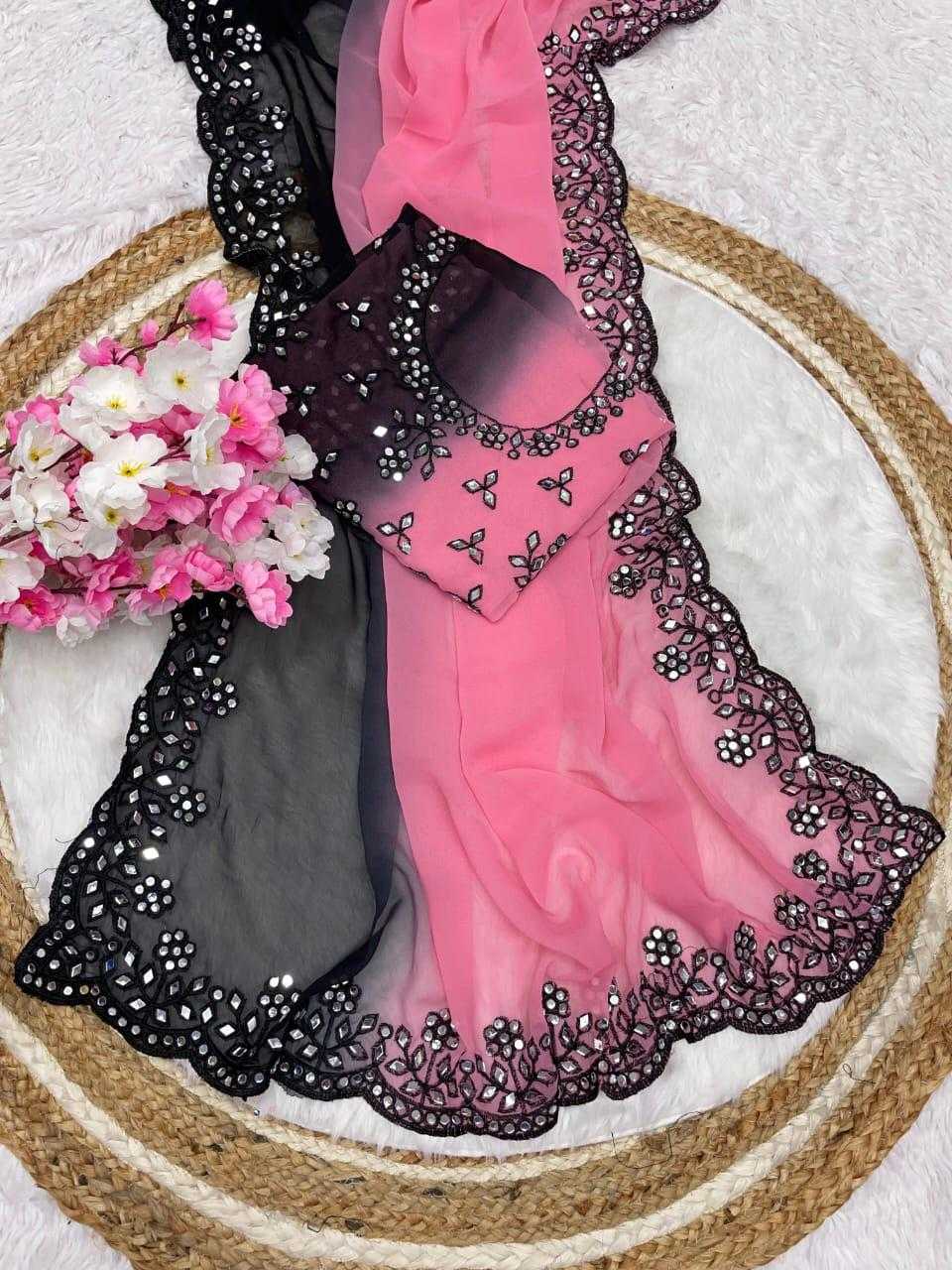 Heavy Georgette Blouse with Padding, Embroidery & Original Mirror Work - Printed & Stylish for Elegant Occasions, Comfortable Fit